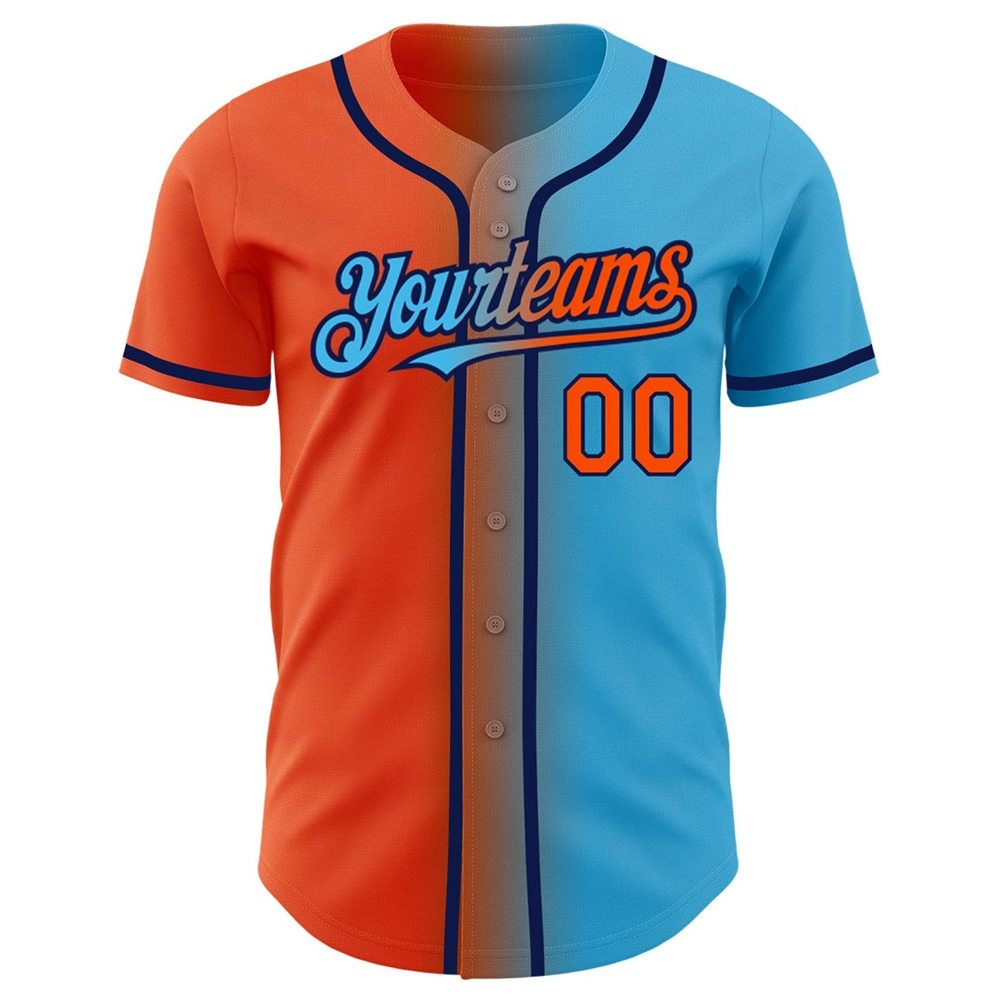 Custom Sky Blue Orange-Navy Authentic Gradient Fashion Baseball Jersey baseball jersey product view 2