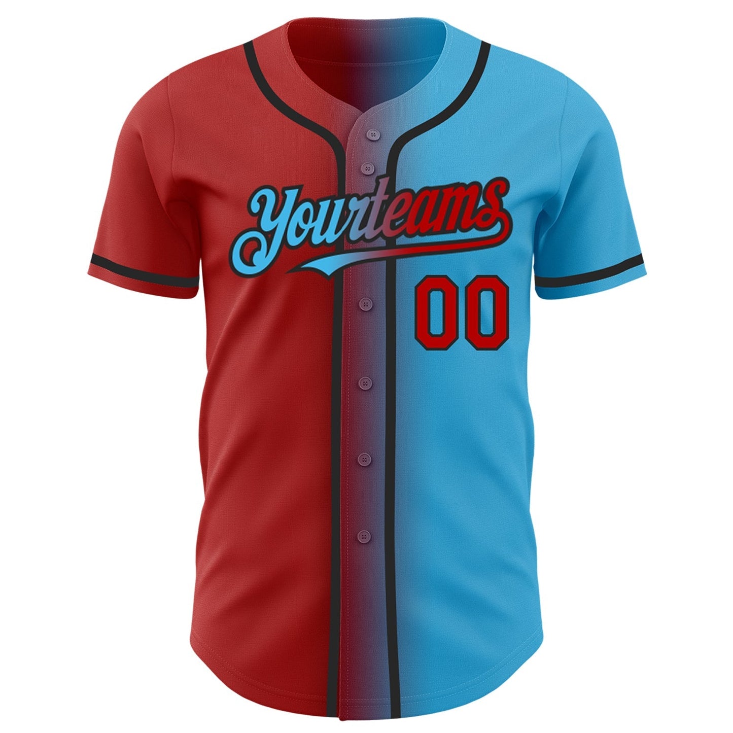 Custom Sky Blue Red-Black Authentic Gradient Fashion Baseball Jersey baseball jersey product view 2