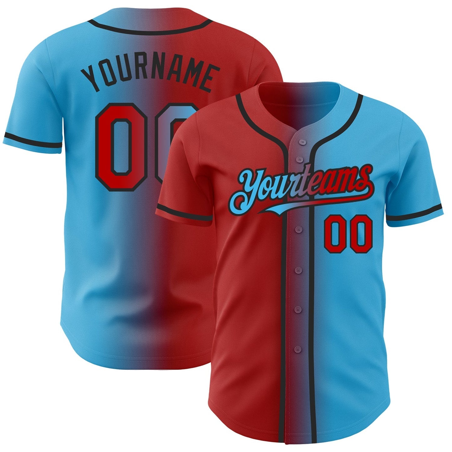 Custom Sky Blue Red-Black Authentic Gradient Fashion Baseball Jersey baseball jersey product view 1