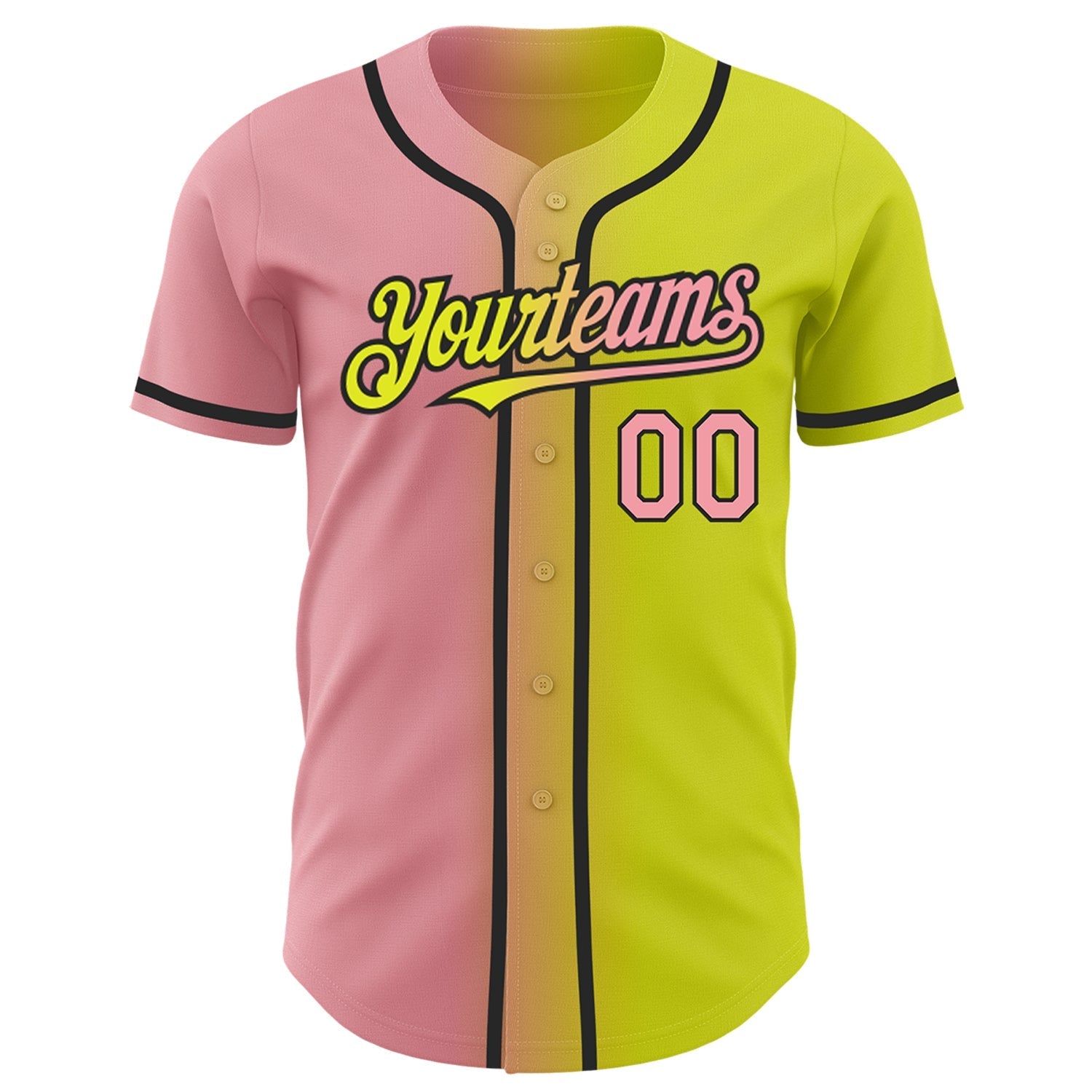 Custom Neon Yellow Medium Pink-Black Authentic Gradient Fashion Baseball Jersey baseball jersey product view 2