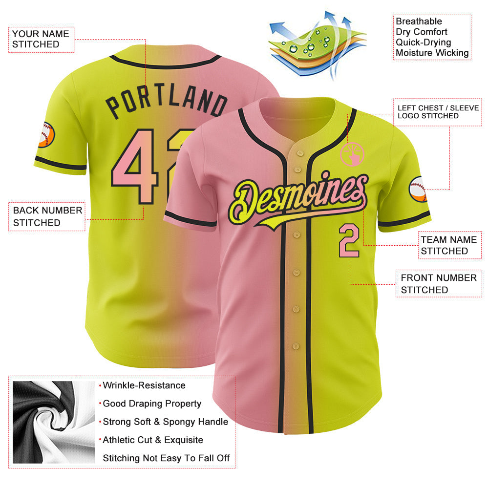 Custom Neon Yellow Medium Pink-Black Authentic Gradient Fashion Baseball Jersey baseball jersey product view 3