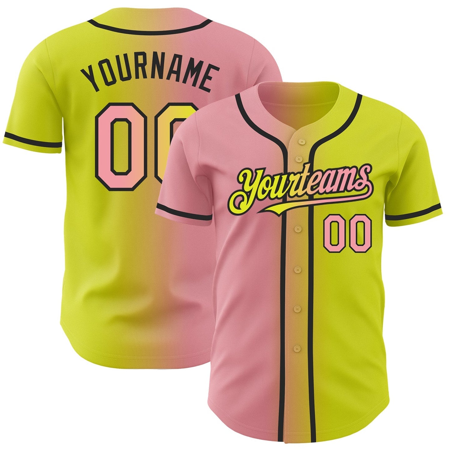 Custom Neon Yellow Medium Pink-Black Authentic Gradient Fashion Baseball Jersey baseball jersey product view 1