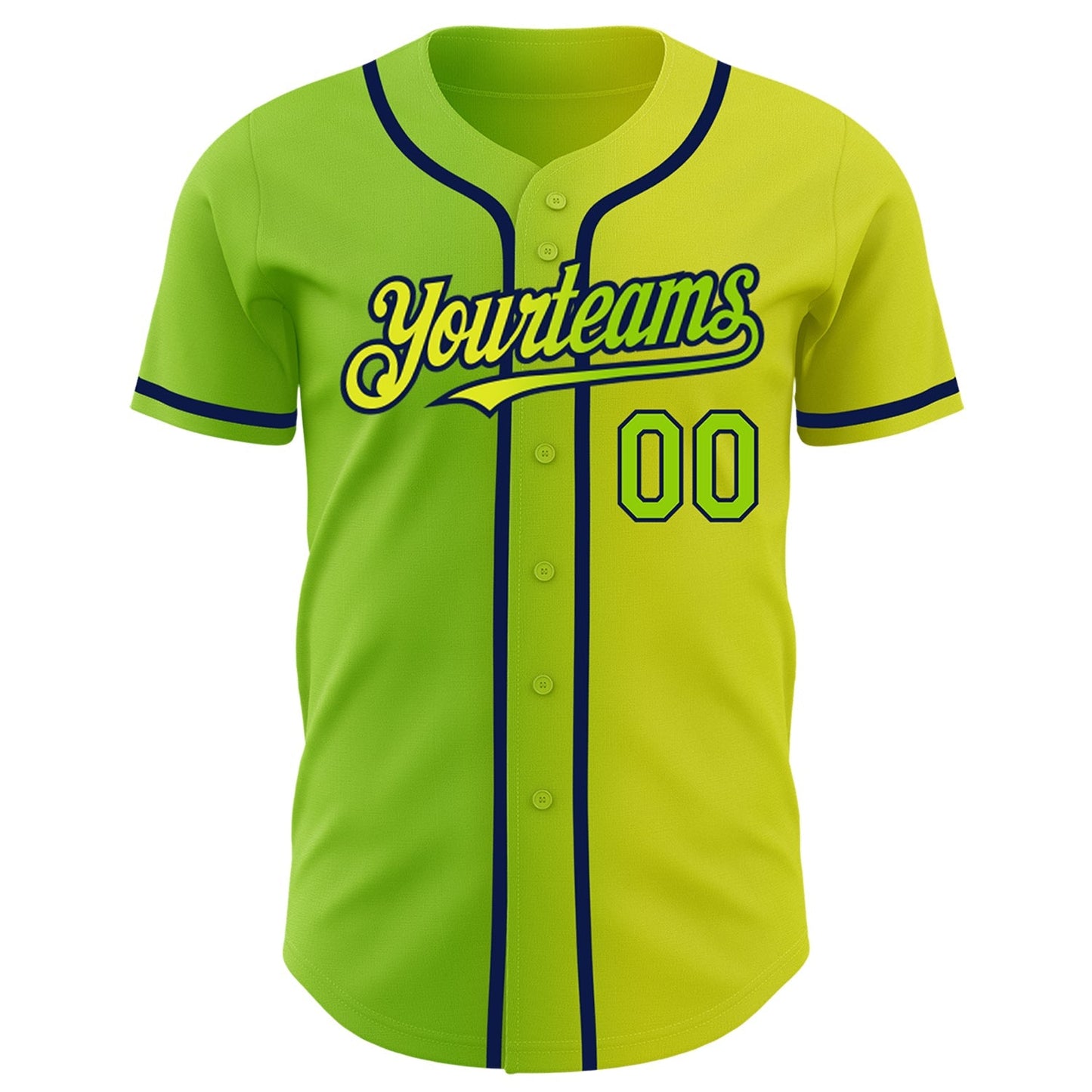 Custom Neon Yellow Neon Green-Navy Authentic Gradient Fashion Baseball Jersey baseball jersey product view 2