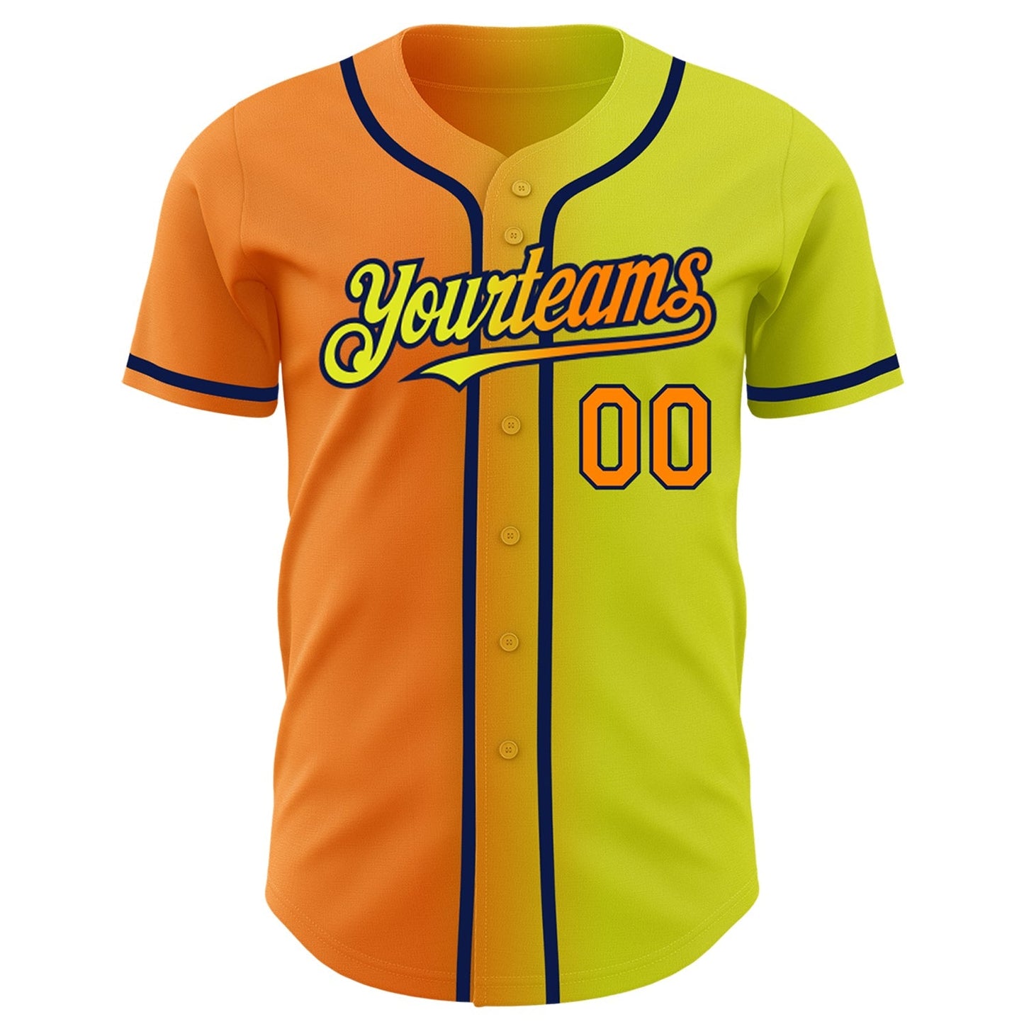 Custom Neon Yellow Bay Orange-Navy Authentic Gradient Fashion Baseball Jersey baseball jersey product view 2