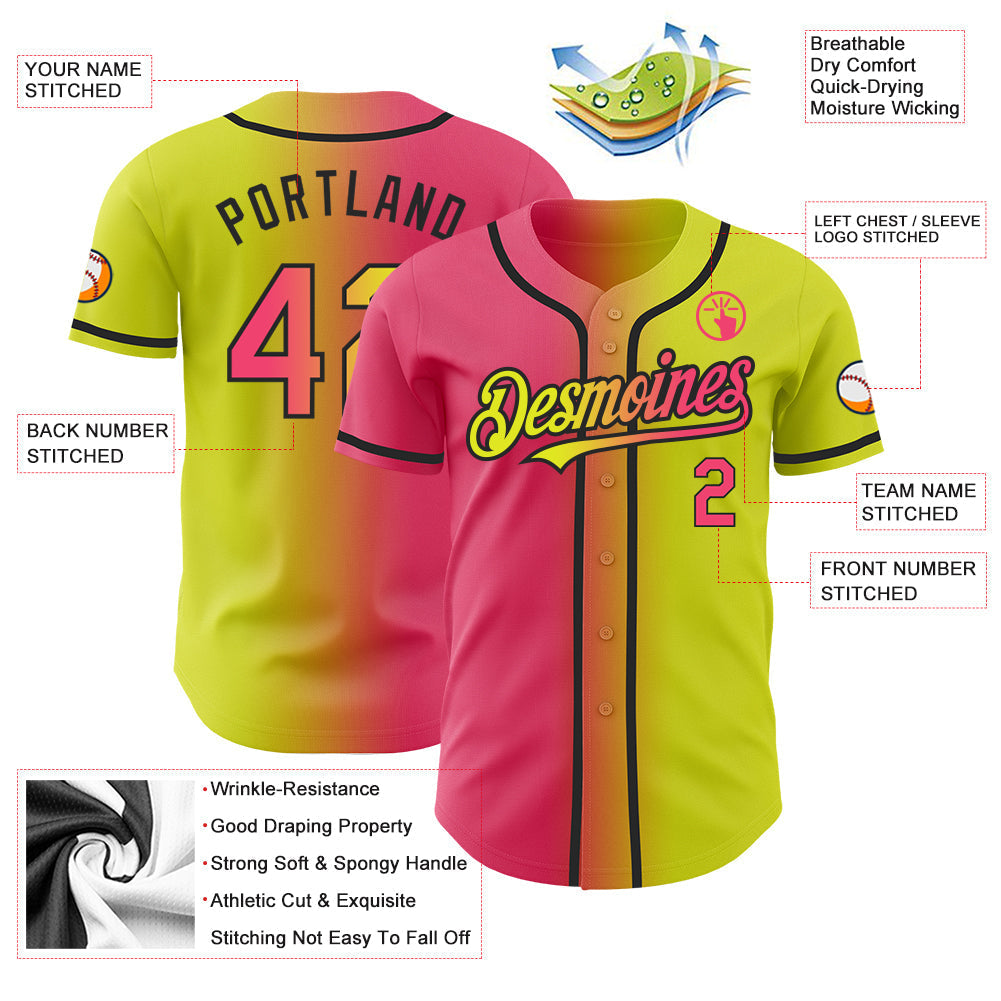 Custom Neon Yellow Neon Pink-Black Authentic Gradient Fashion Baseball Jersey baseball jersey product view 3