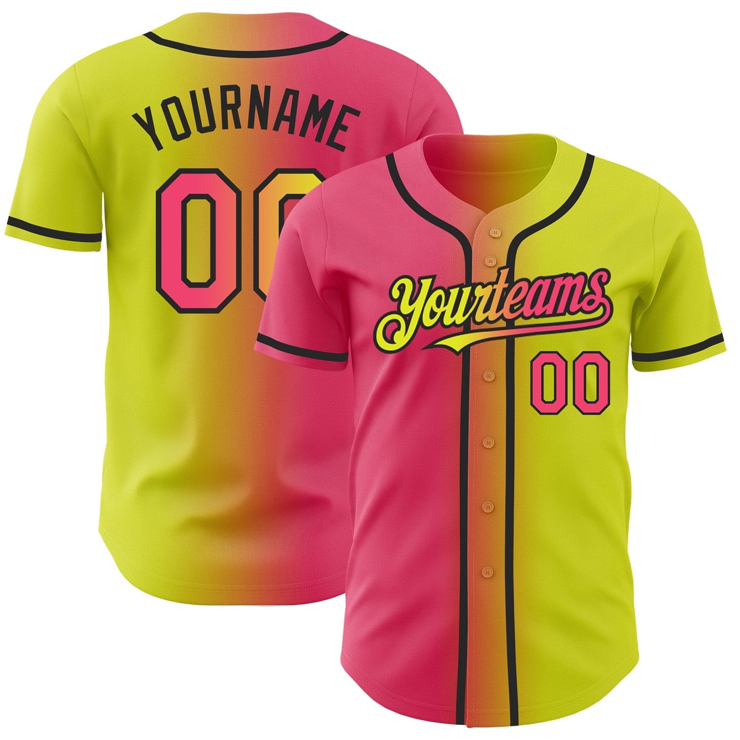 Custom Neon Yellow Neon Pink-Black Authentic Gradient Fashion Baseball Jersey baseball jersey product view 1