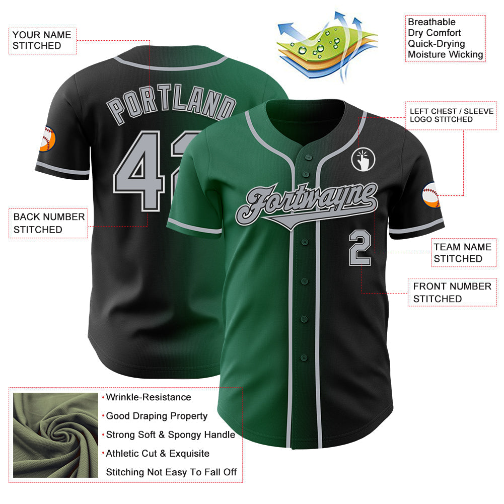 Custom Black Gray-Kelly Green Authentic Gradient Fashion Baseball Jersey baseball jersey product view 3