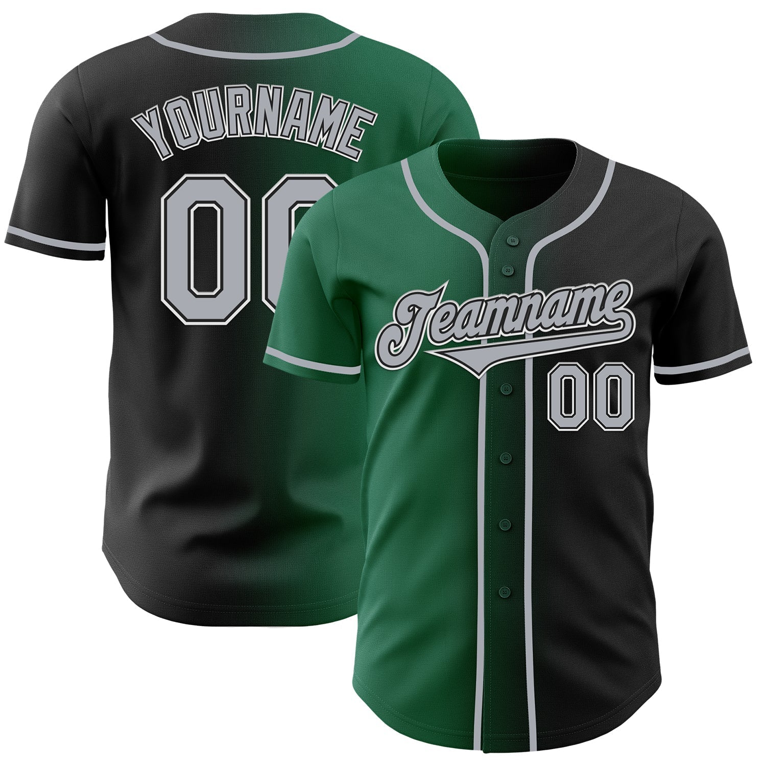Custom Black Gray-Kelly Green Authentic Gradient Fashion Baseball Jersey baseball jersey product view 1