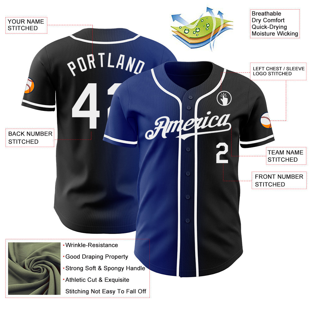 Custom Black White-Royal Authentic Gradient Fashion Baseball Jersey baseball jersey product view 3