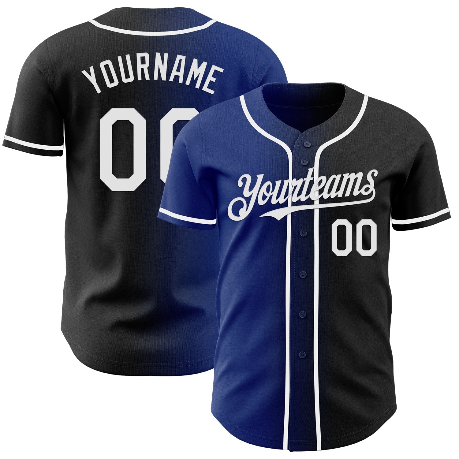 Custom Black White-Royal Authentic Gradient Fashion Baseball Jersey baseball jersey product view 1