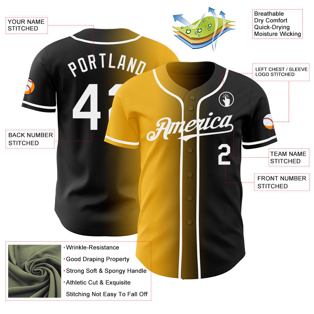 Custom Black White-Gold Authentic Gradient Fashion Baseball Jersey baseball jersey product view 3