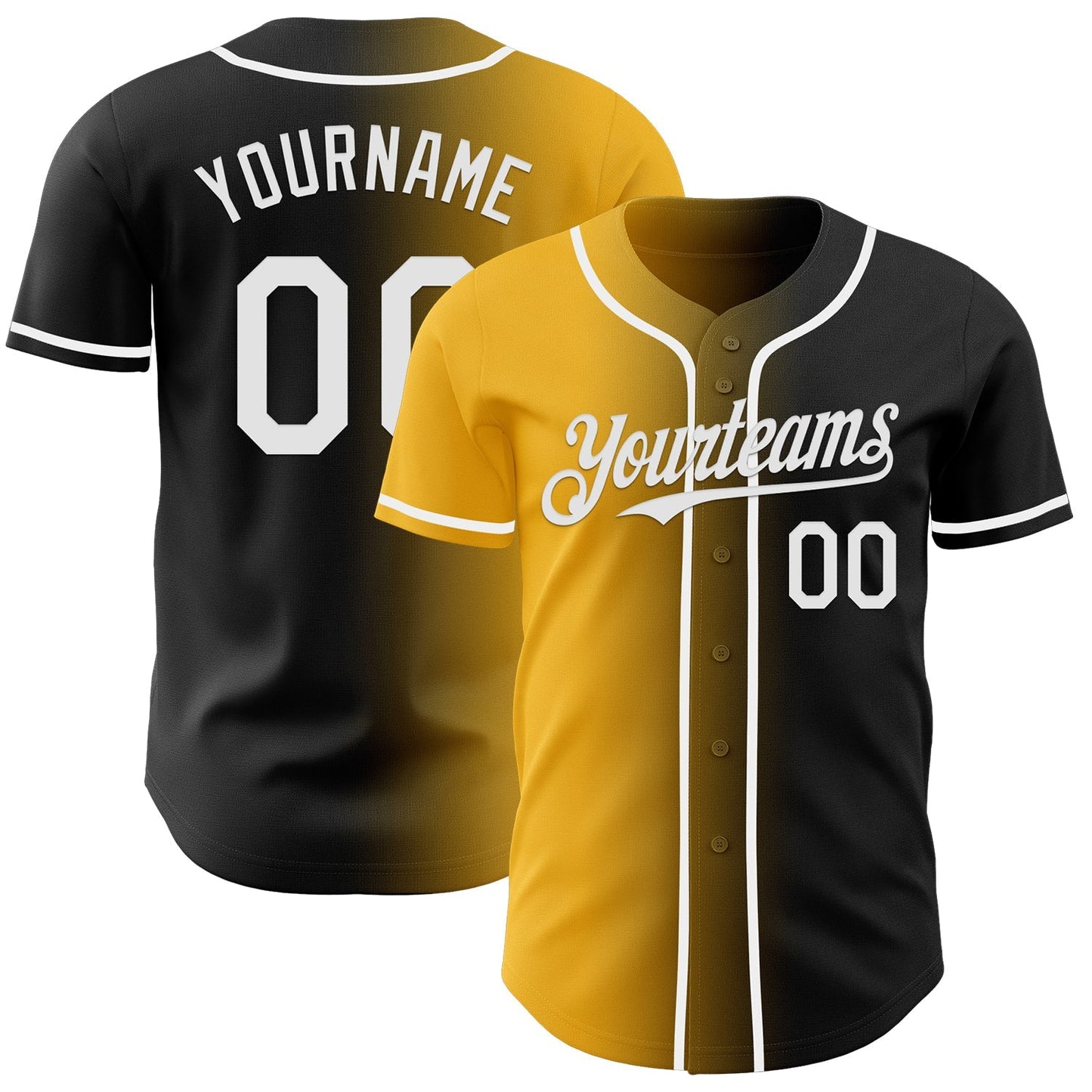Custom Black White-Gold Authentic Gradient Fashion Baseball Jersey baseball jersey product view 1