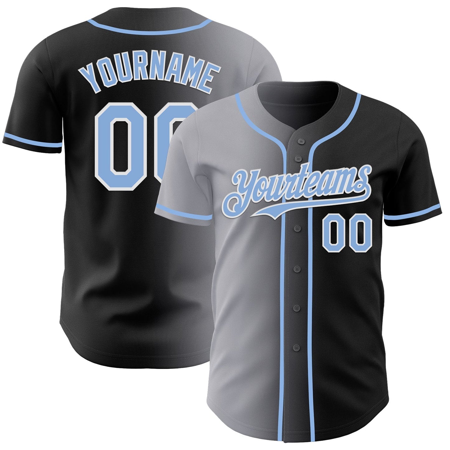 Custom Black Light Blue Gray-White Authentic Gradient Fashion Baseball Jersey baseball jersey product view 1