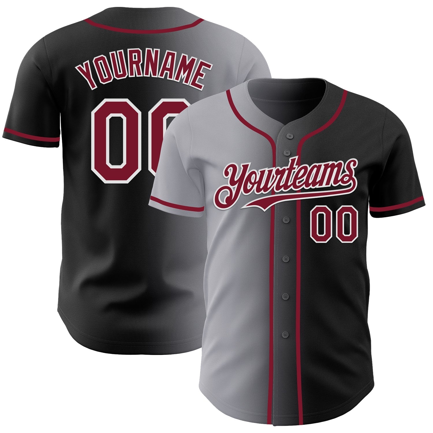Custom Black Crimson Gray-White Authentic Gradient Fashion Baseball Jersey baseball jersey product view 1