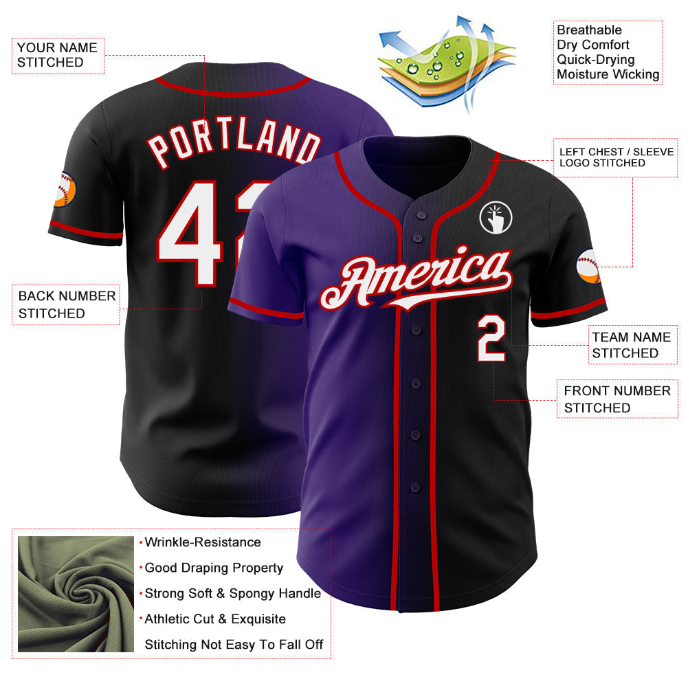 Custom Black White Purple-Red Authentic Gradient Fashion Baseball Jersey baseball jersey product view 3