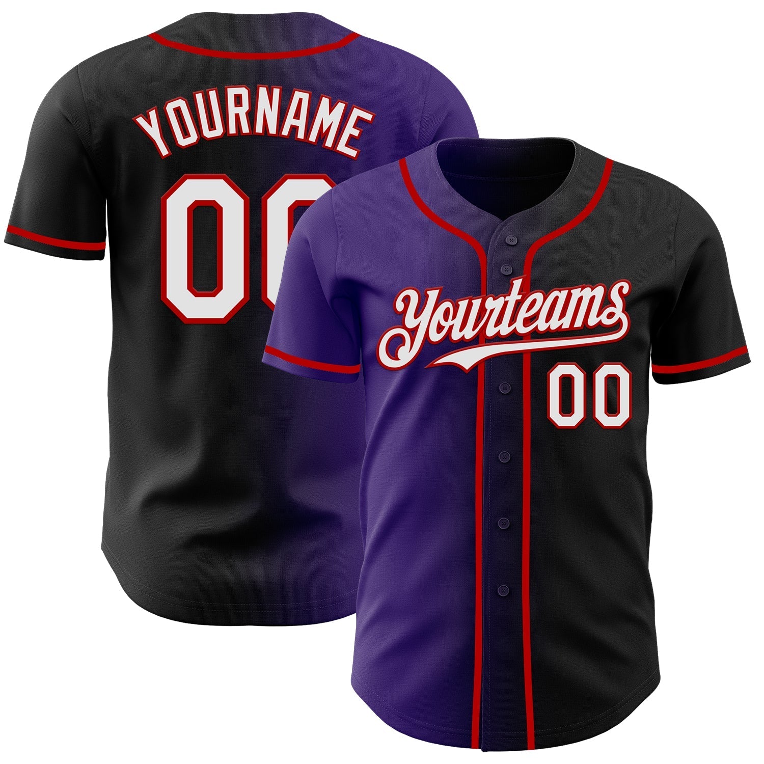 Custom Black White Purple-Red Authentic Gradient Fashion Baseball Jersey baseball jersey product view 1