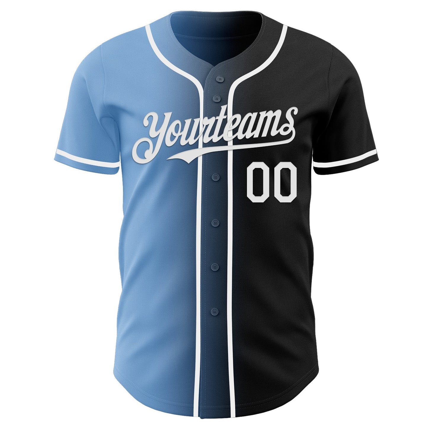Custom Black White-Light Blue Authentic Gradient Fashion Baseball Jersey baseball jersey product view 2