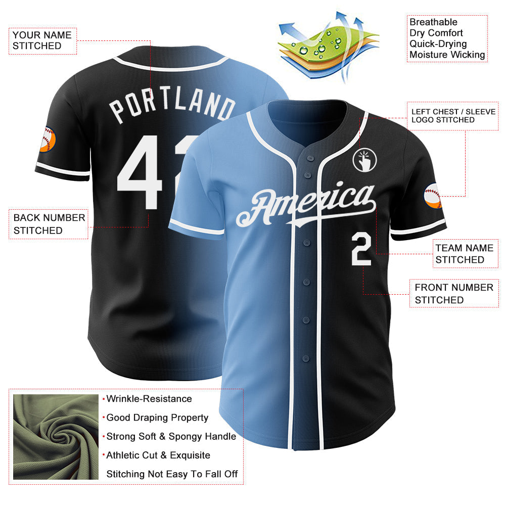 Custom Black White-Light Blue Authentic Gradient Fashion Baseball Jersey baseball jersey product view 3