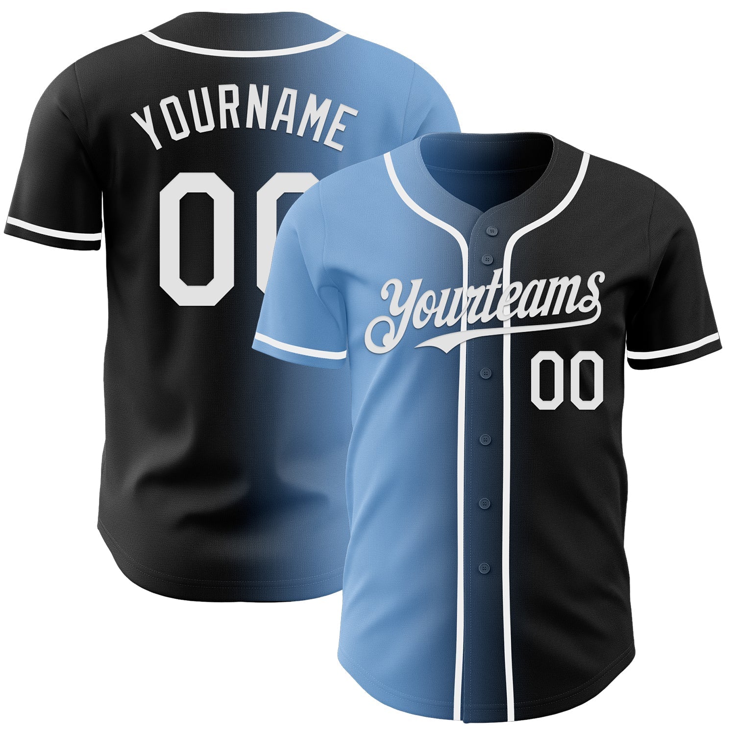 Custom Black White-Light Blue Authentic Gradient Fashion Baseball Jersey baseball jersey product view 1