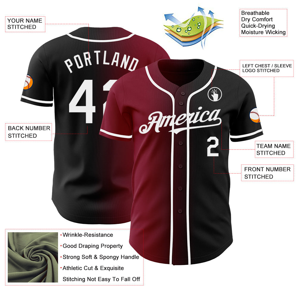 Custom Black White-Crimson Authentic Gradient Fashion Baseball Jersey baseball jersey product view 3