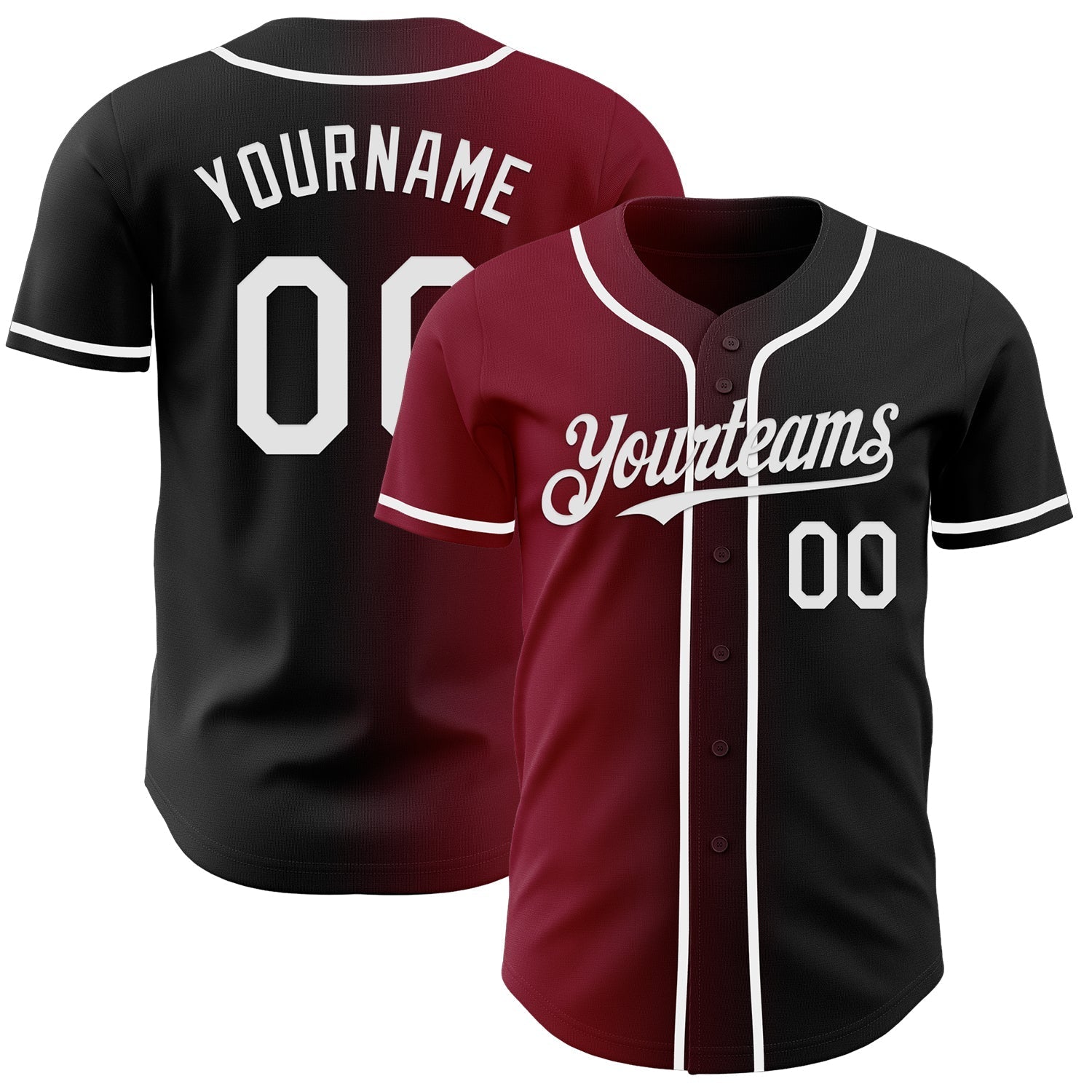 Custom Black White-Crimson Authentic Gradient Fashion Baseball Jersey baseball jersey product view 1