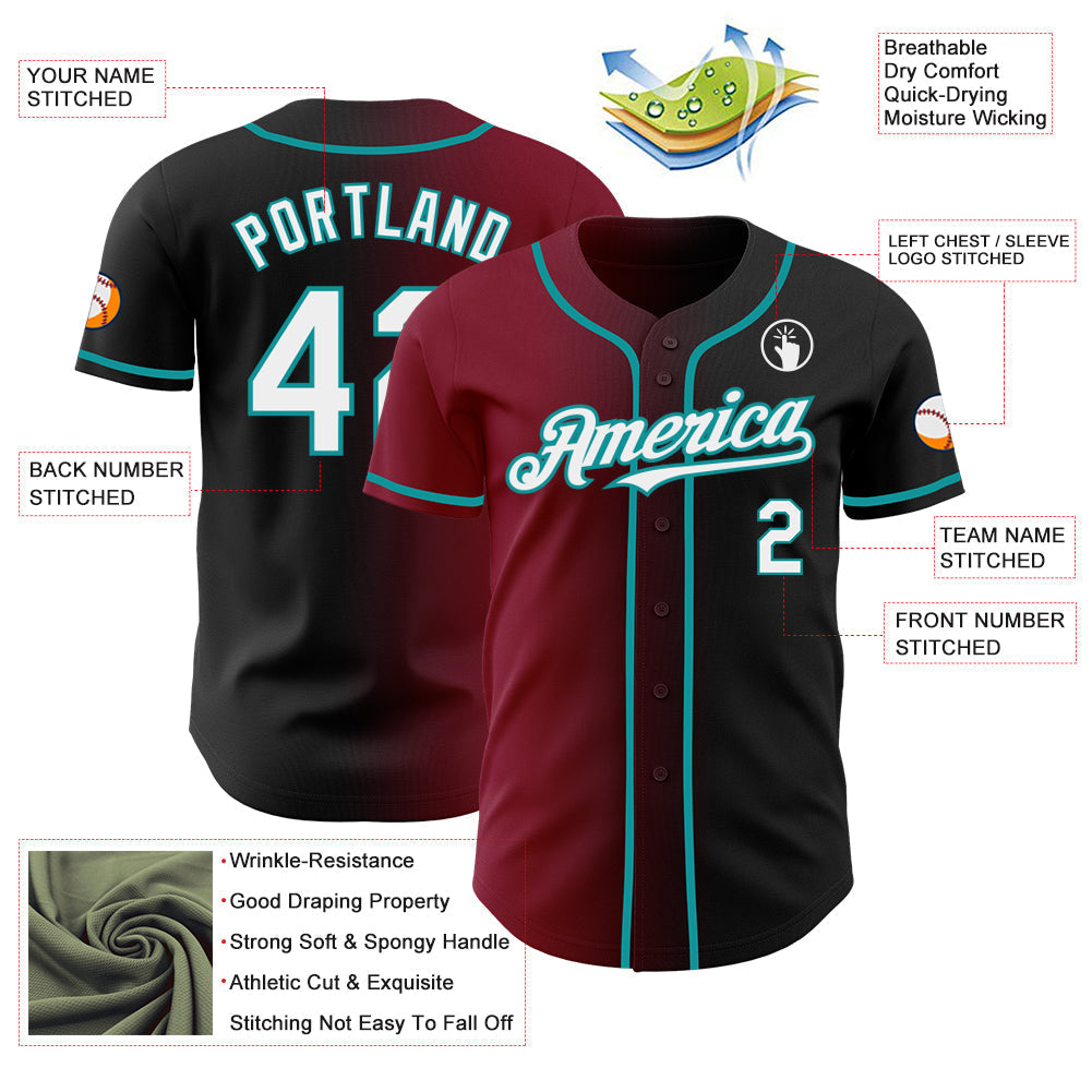 Custom Black White Crimson-Teal Authentic Gradient Fashion Baseball Jersey baseball jersey product view 3