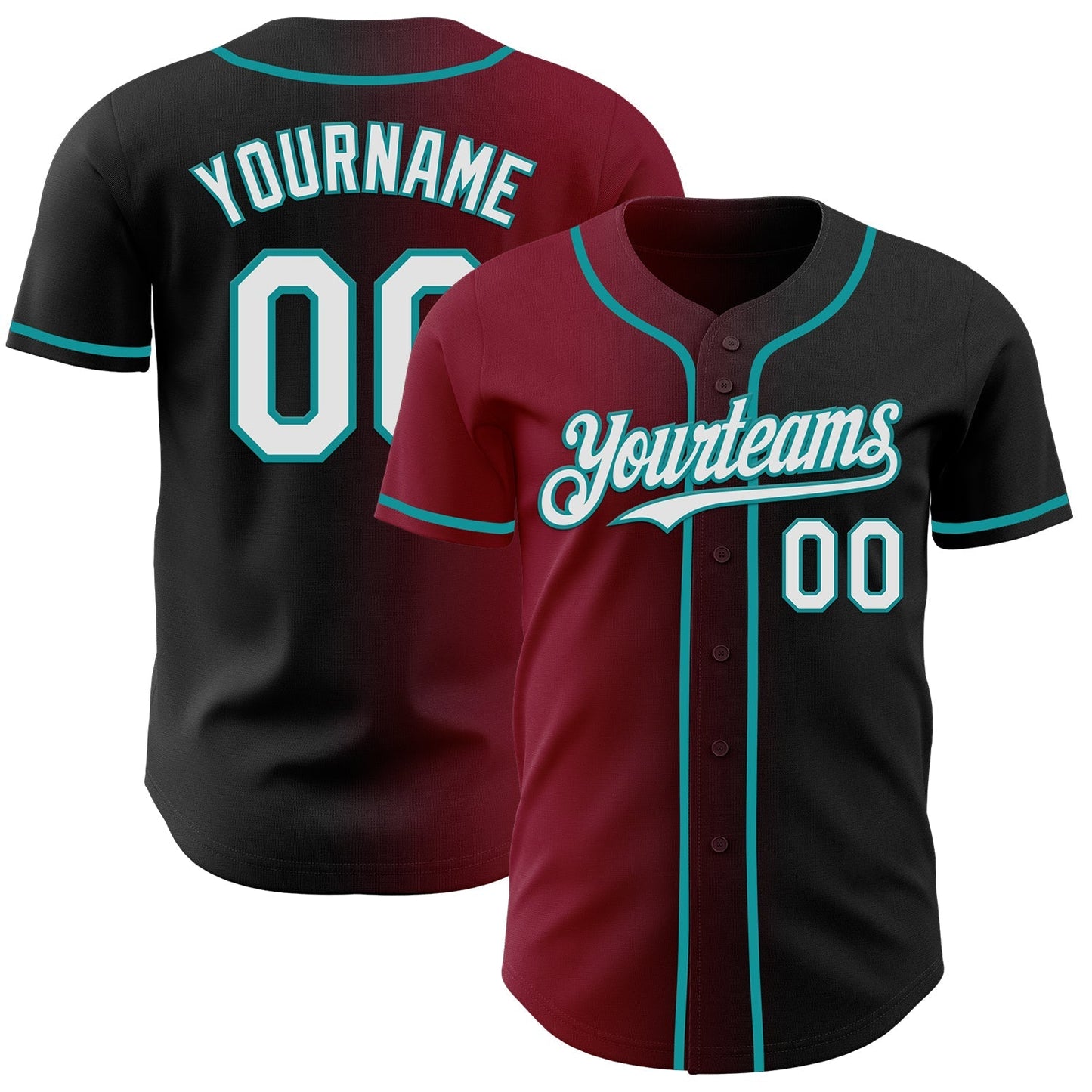 Custom Black White Crimson-Teal Authentic Gradient Fashion Baseball Jersey baseball jersey product view 1