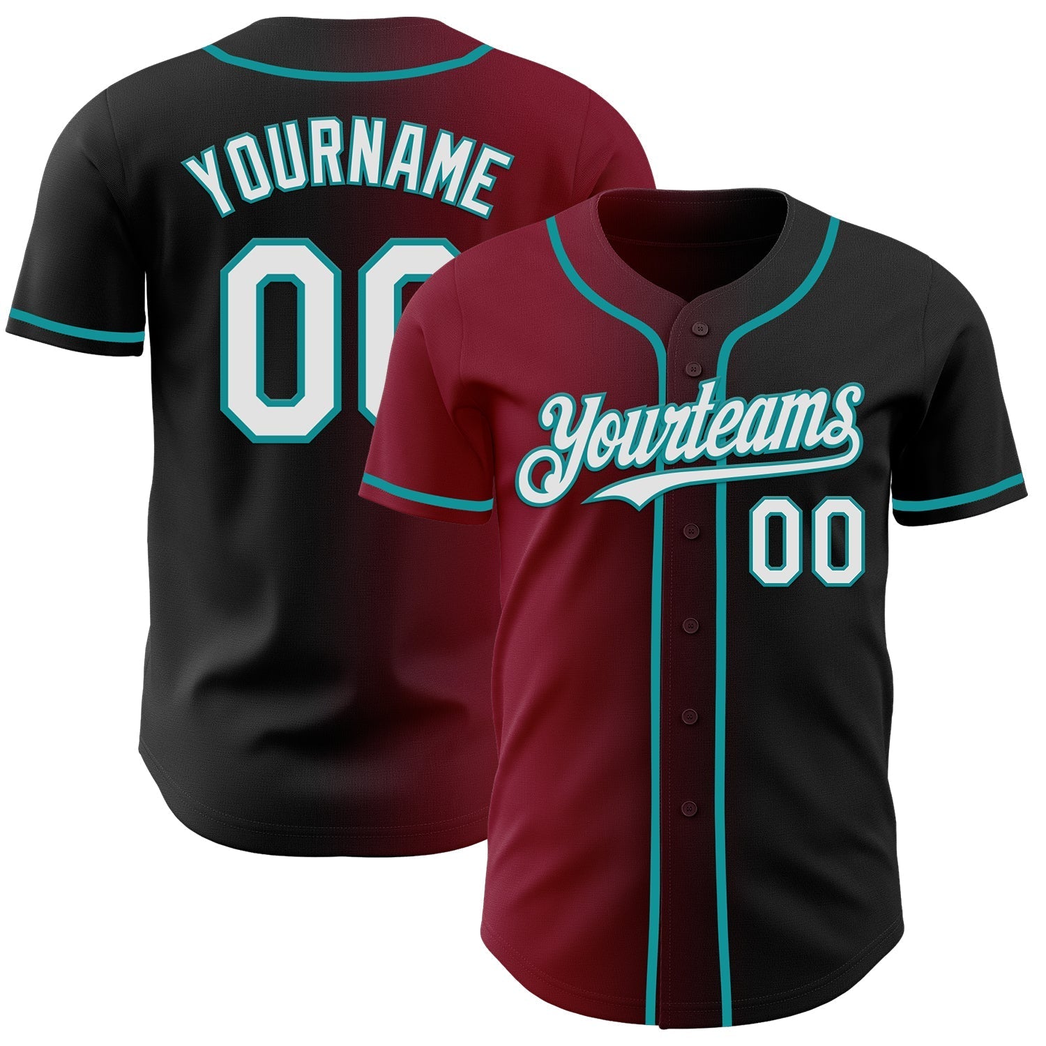 Custom Black White Crimson-Teal Authentic Gradient Fashion Baseball Jersey baseball jersey product view 1