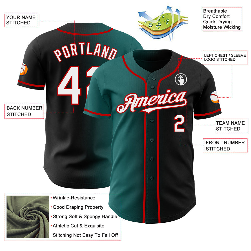 Custom Black White Teal-Red Authentic Gradient Fashion Baseball Jersey baseball jersey product view 3