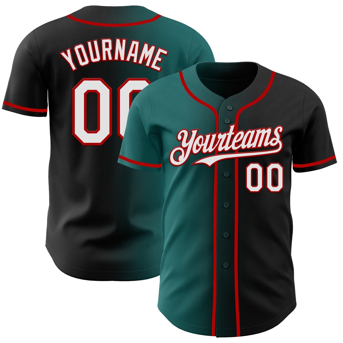 Custom Black White Teal-Red Authentic Gradient Fashion Baseball Jersey baseball jersey product view 1