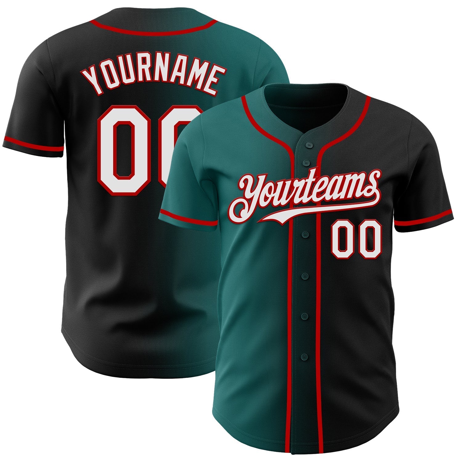 Custom Black White Teal-Red Authentic Gradient Fashion Baseball Jersey baseball jersey product view 1