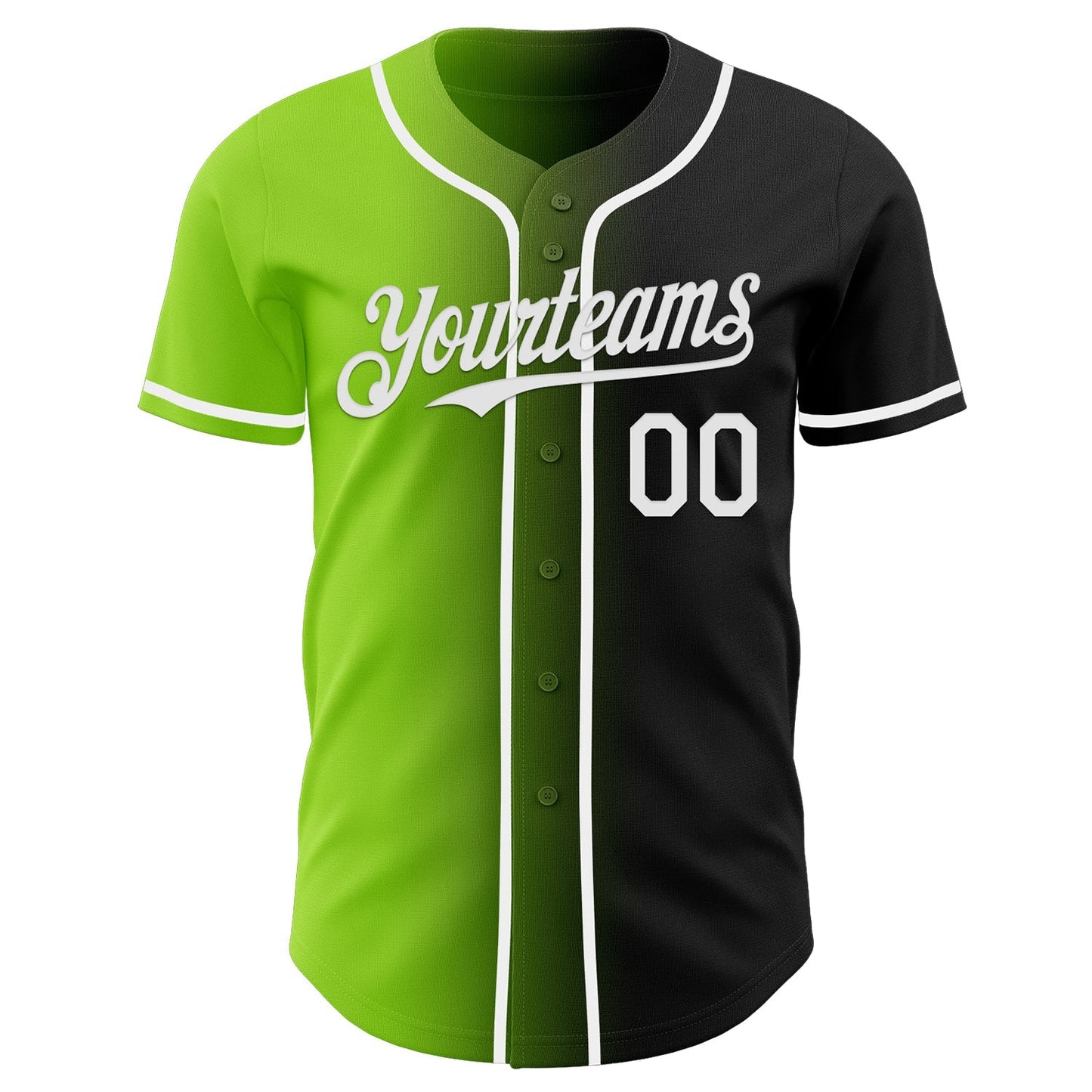 Custom Black White-Neon Green Authentic Gradient Fashion Baseball Jersey baseball jersey product view 2