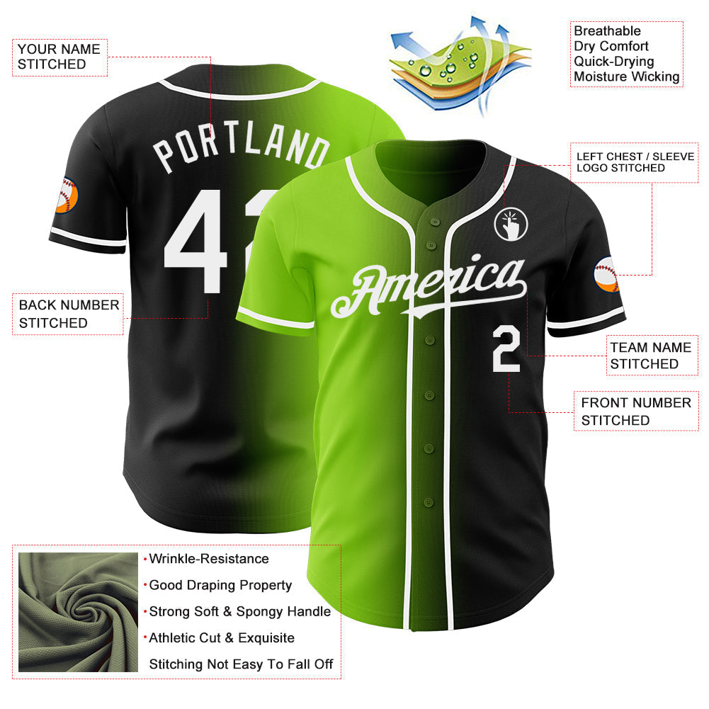 Custom Black White-Neon Green Authentic Gradient Fashion Baseball Jersey baseball jersey product view 3