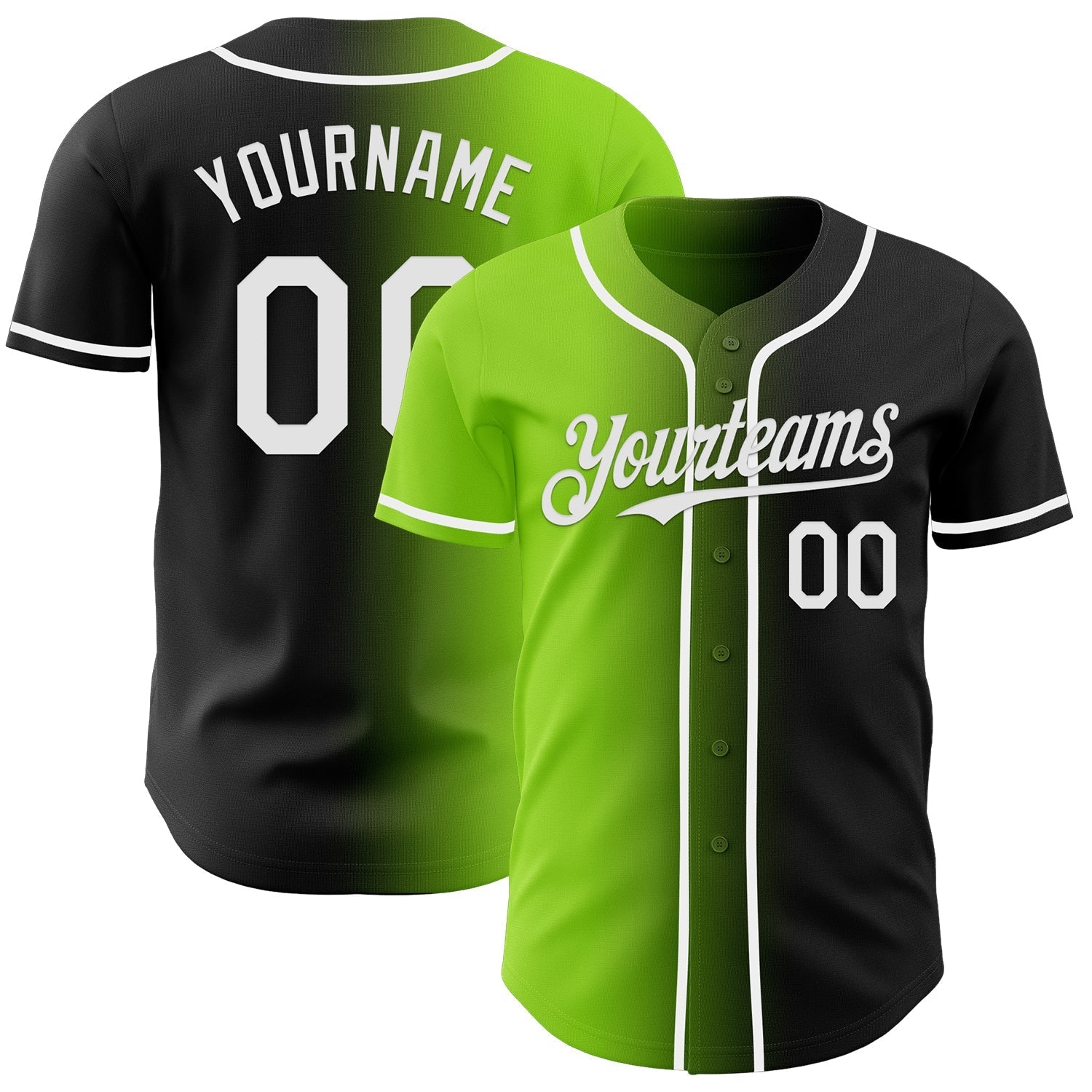 Custom Black White-Neon Green Authentic Gradient Fashion Baseball Jersey baseball jersey product view 1