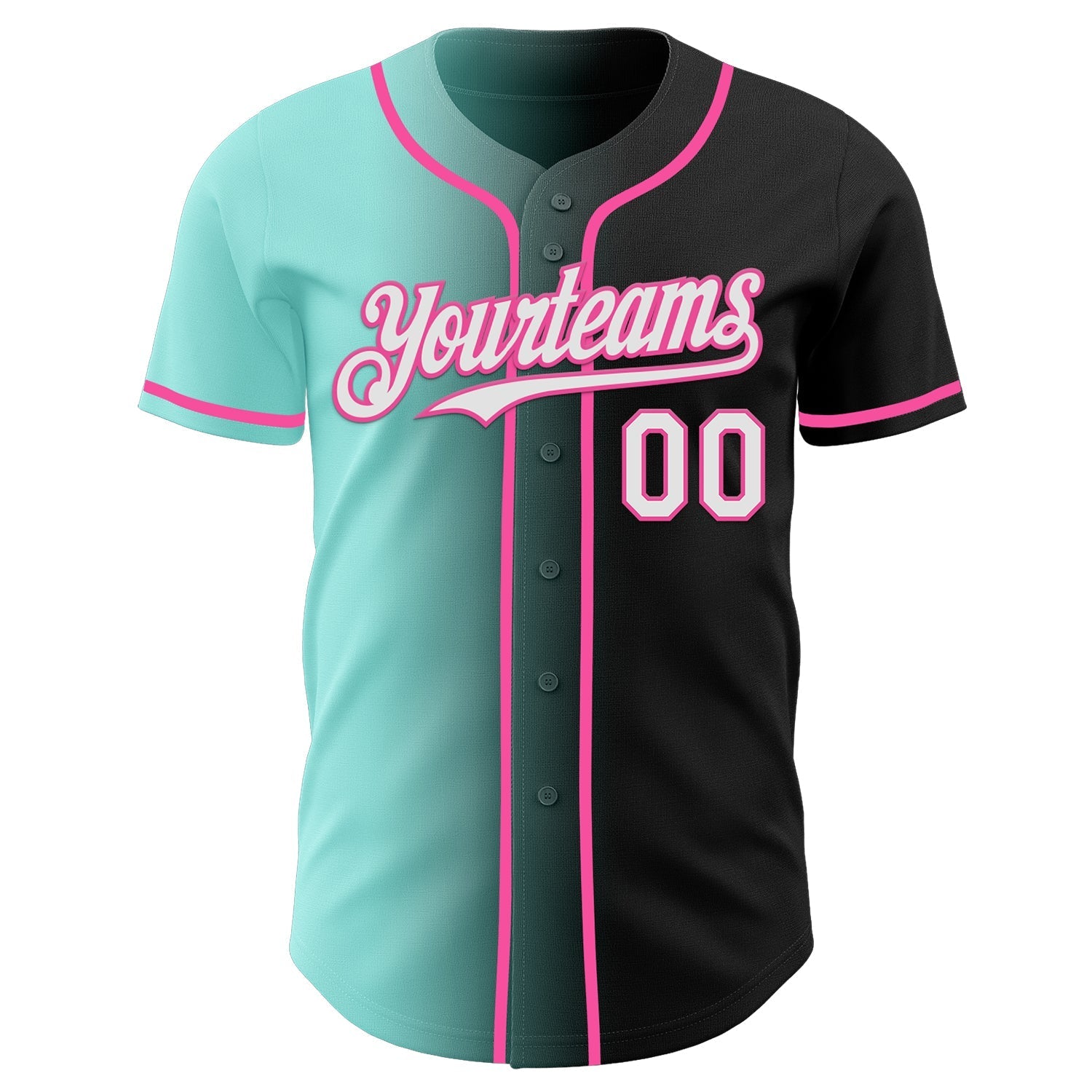 Custom Black White Ice Blue-Pink Authentic Gradient Fashion Baseball Jersey baseball jersey product view 2