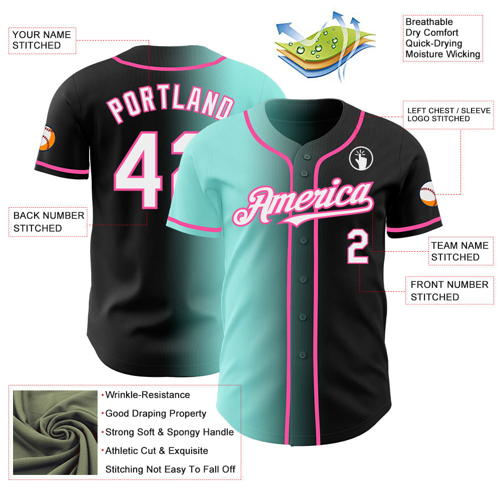 Custom Black White Ice Blue-Pink Authentic Gradient Fashion Baseball Jersey baseball jersey product view 3
