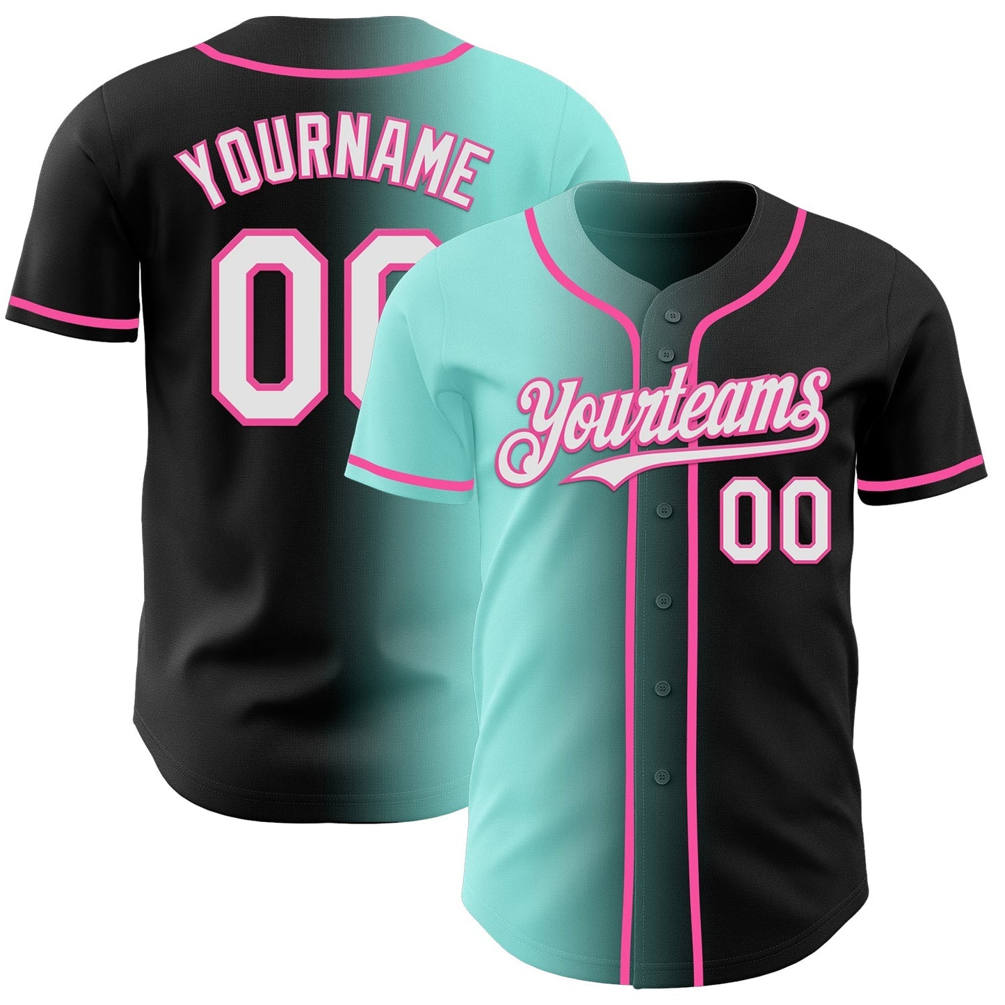 Custom Black White Ice Blue-Pink Authentic Gradient Fashion Baseball Jersey baseball jersey product view 1