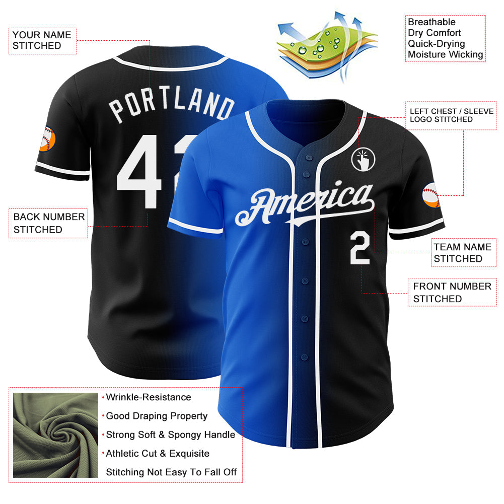 Custom Black White-Thunder Blue Authentic Gradient Fashion Baseball Jersey baseball jersey product view 3
