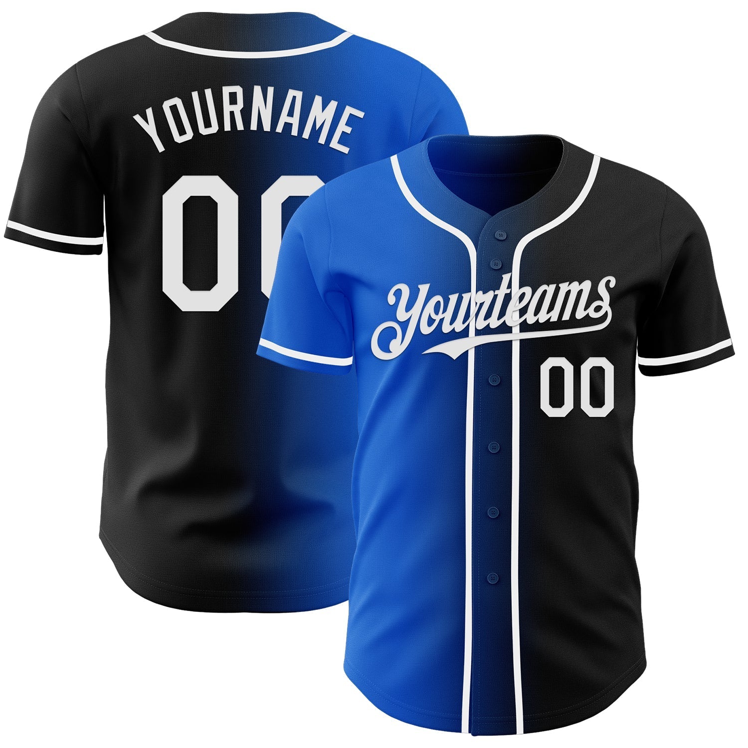 Custom Black White-Thunder Blue Authentic Gradient Fashion Baseball Jersey baseball jersey product view 1