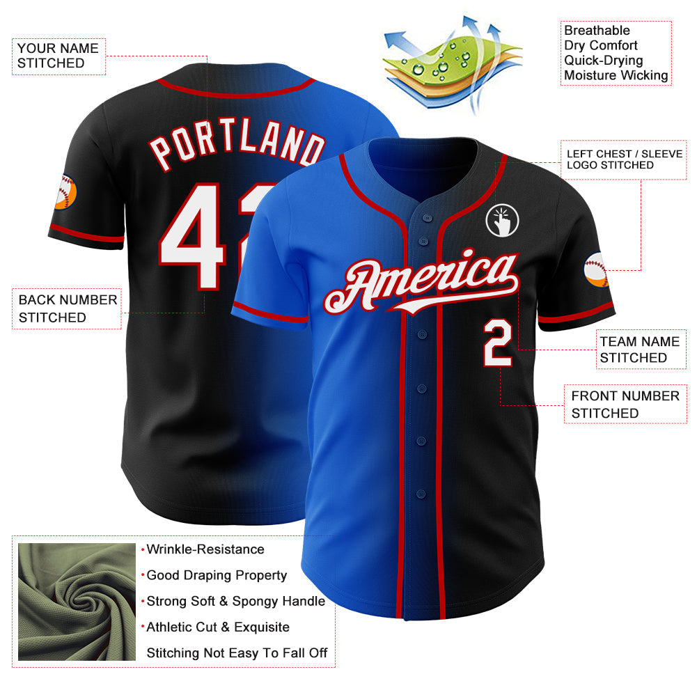 Custom Black White Thunder Blue-Red Authentic Gradient Fashion Baseball Jersey baseball jersey product view 3