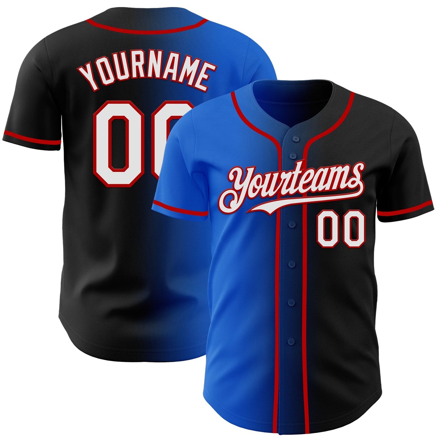 Custom Black White Thunder Blue-Red Authentic Gradient Fashion Baseball Jersey baseball jersey product view 1