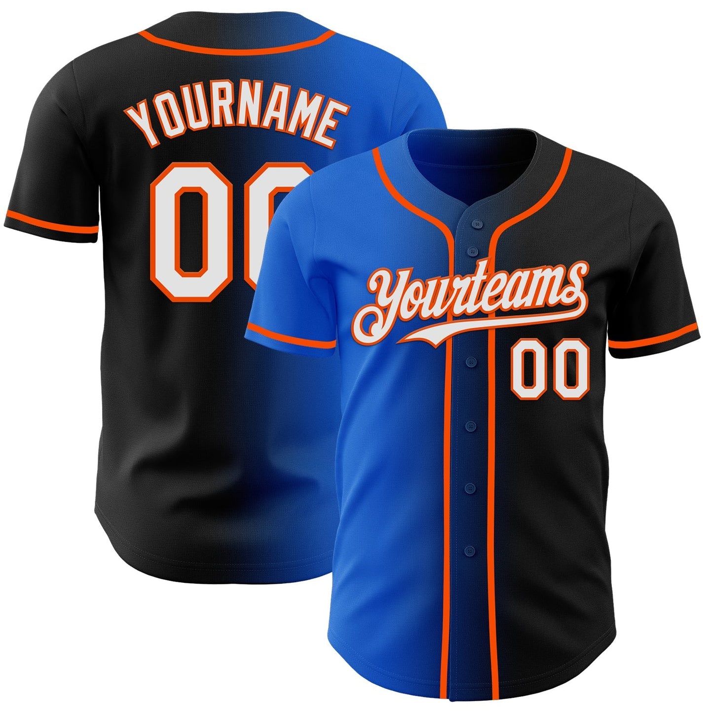 Custom Black White Thunder Blue-Orange Authentic Gradient Fashion Baseball Jersey baseball jersey product view 1