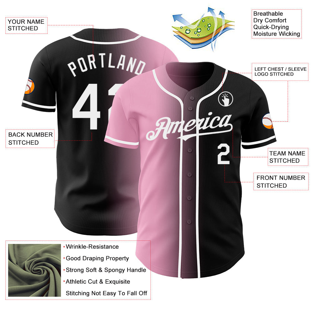 Custom Black White-Light Pink Authentic Gradient Fashion Baseball Jersey baseball jersey product view 3