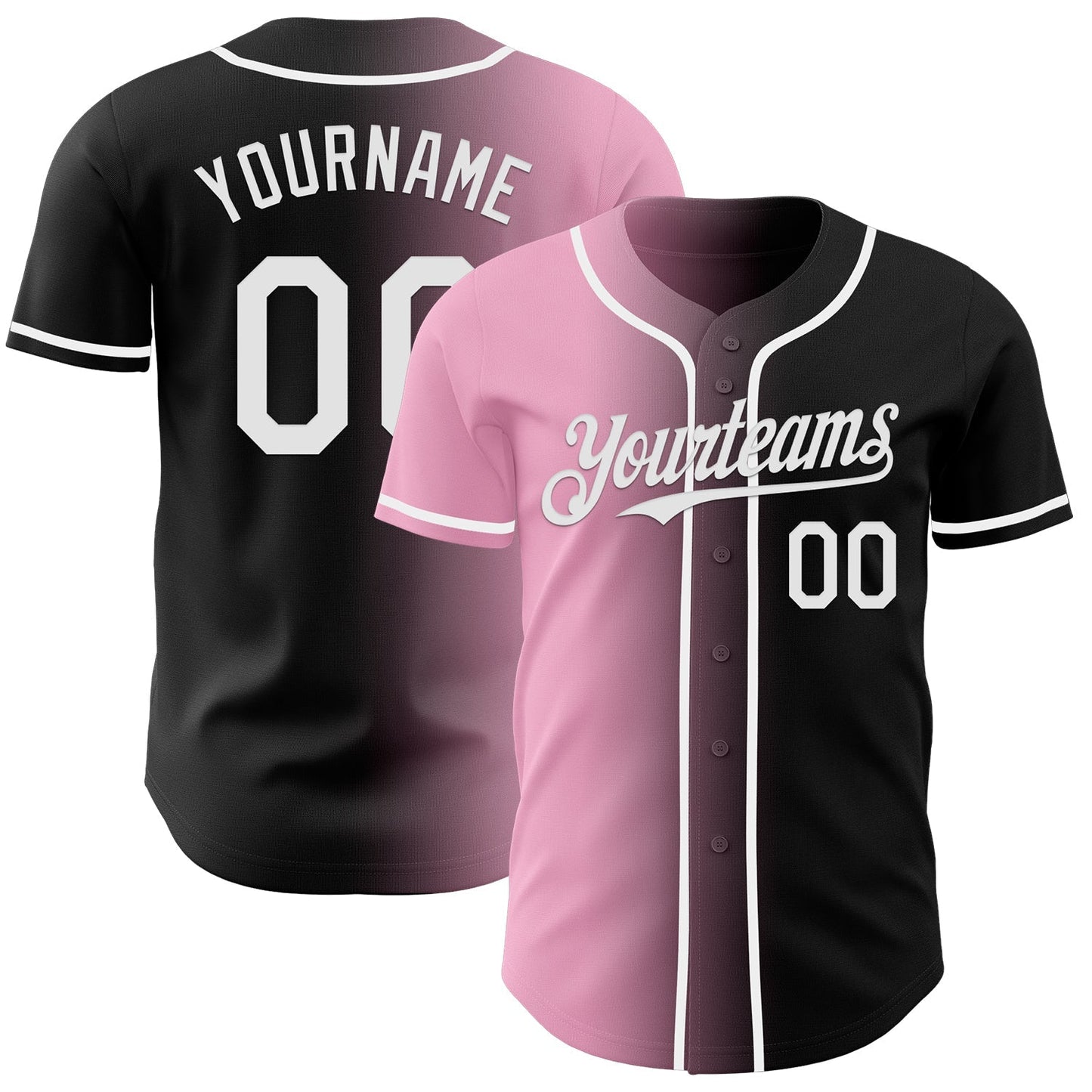 Custom Black White-Light Pink Authentic Gradient Fashion Baseball Jersey baseball jersey product view 1