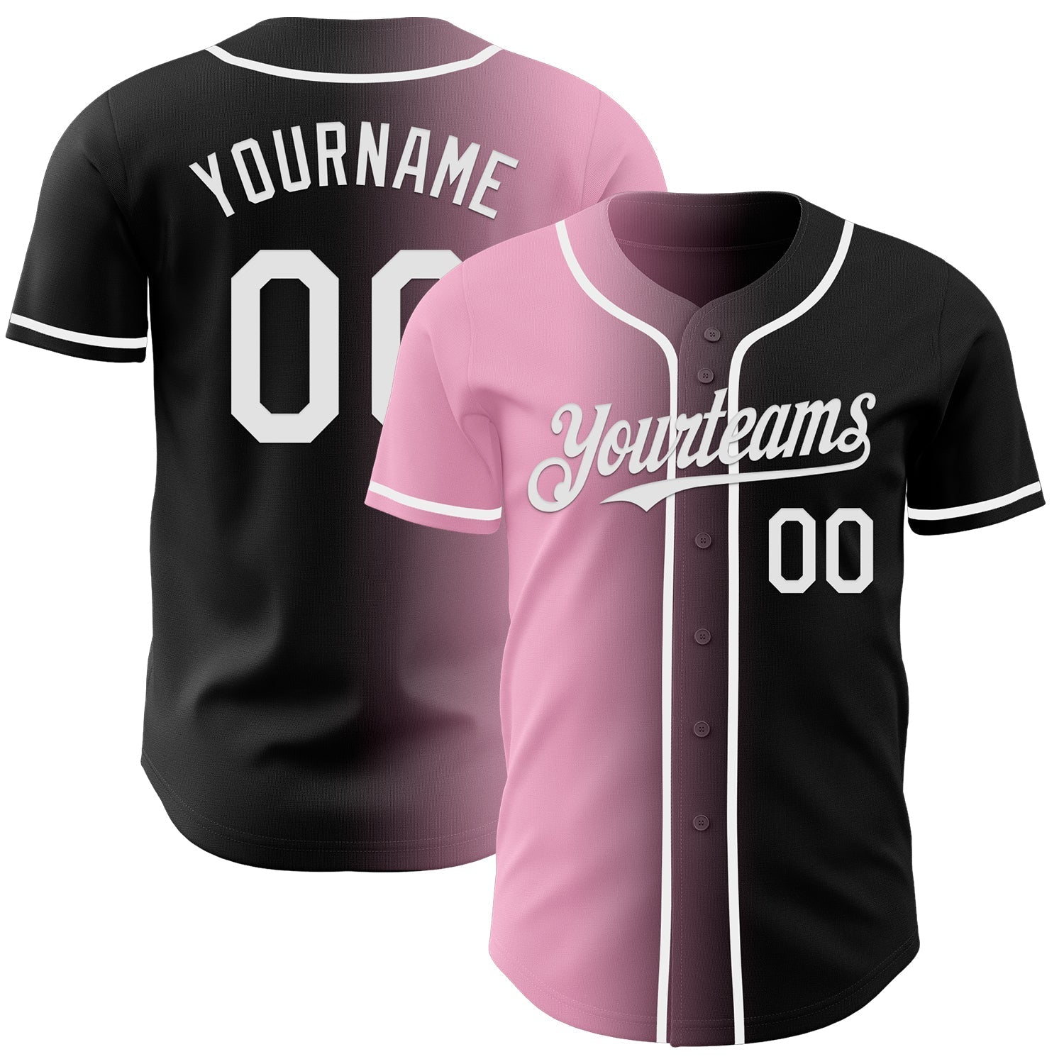 Custom Black White-Light Pink Authentic Gradient Fashion Baseball Jersey baseball jersey product view 1