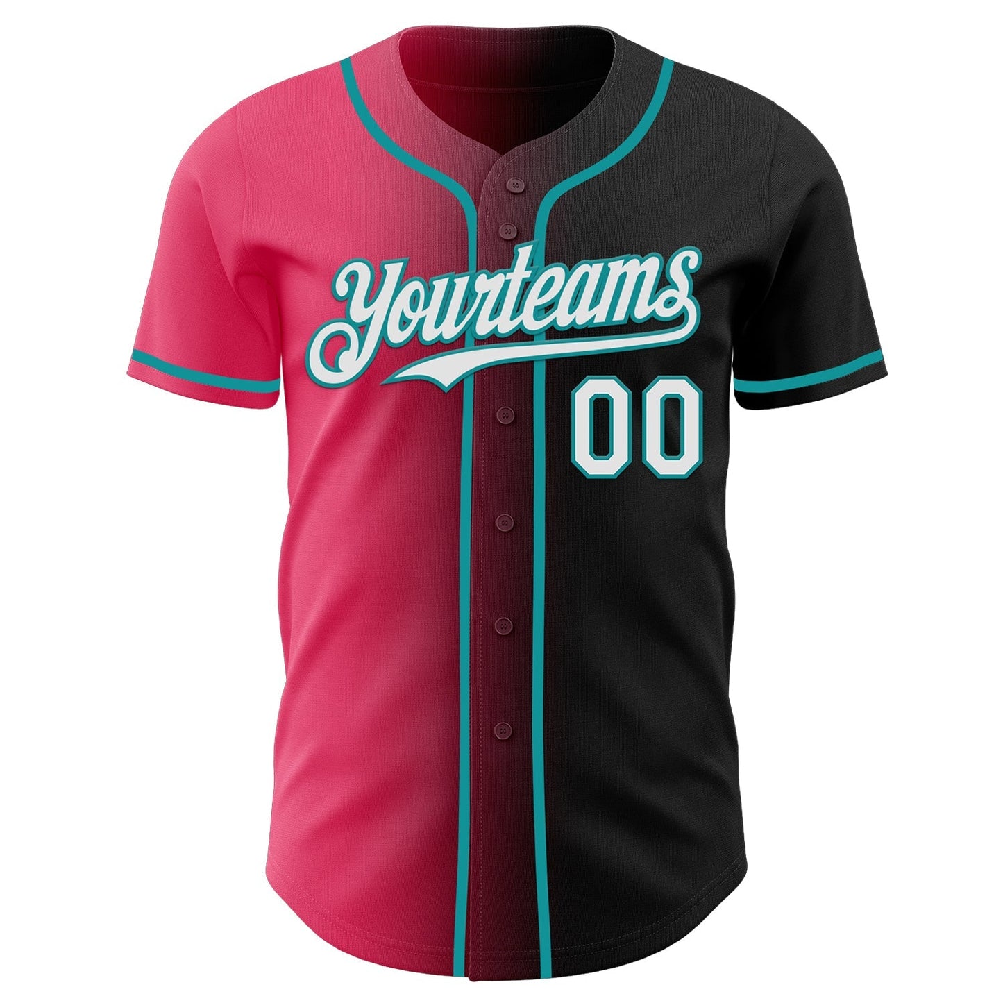 Custom Black White Neon Pink-Teal Authentic Gradient Fashion Baseball Jersey baseball jersey product view 2