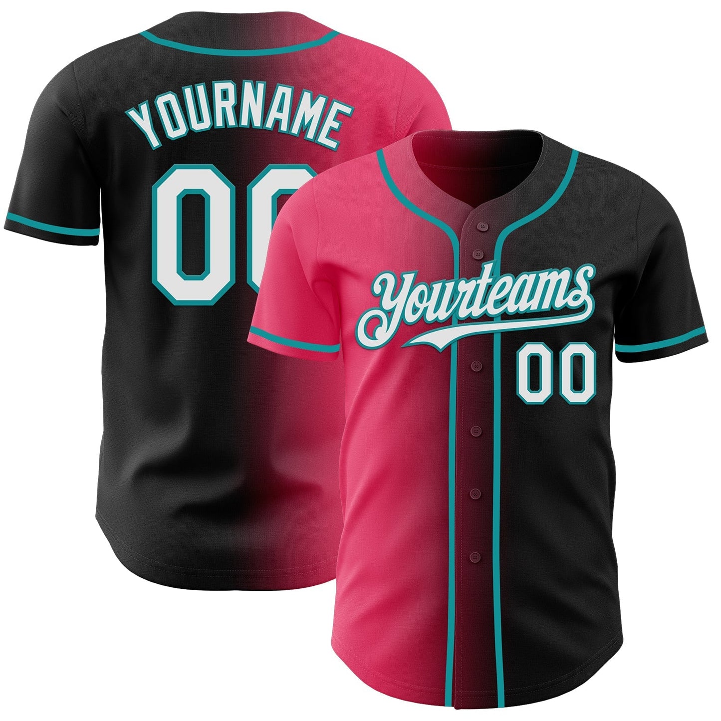 Custom Black White Neon Pink-Teal Authentic Gradient Fashion Baseball Jersey baseball jersey product view 1