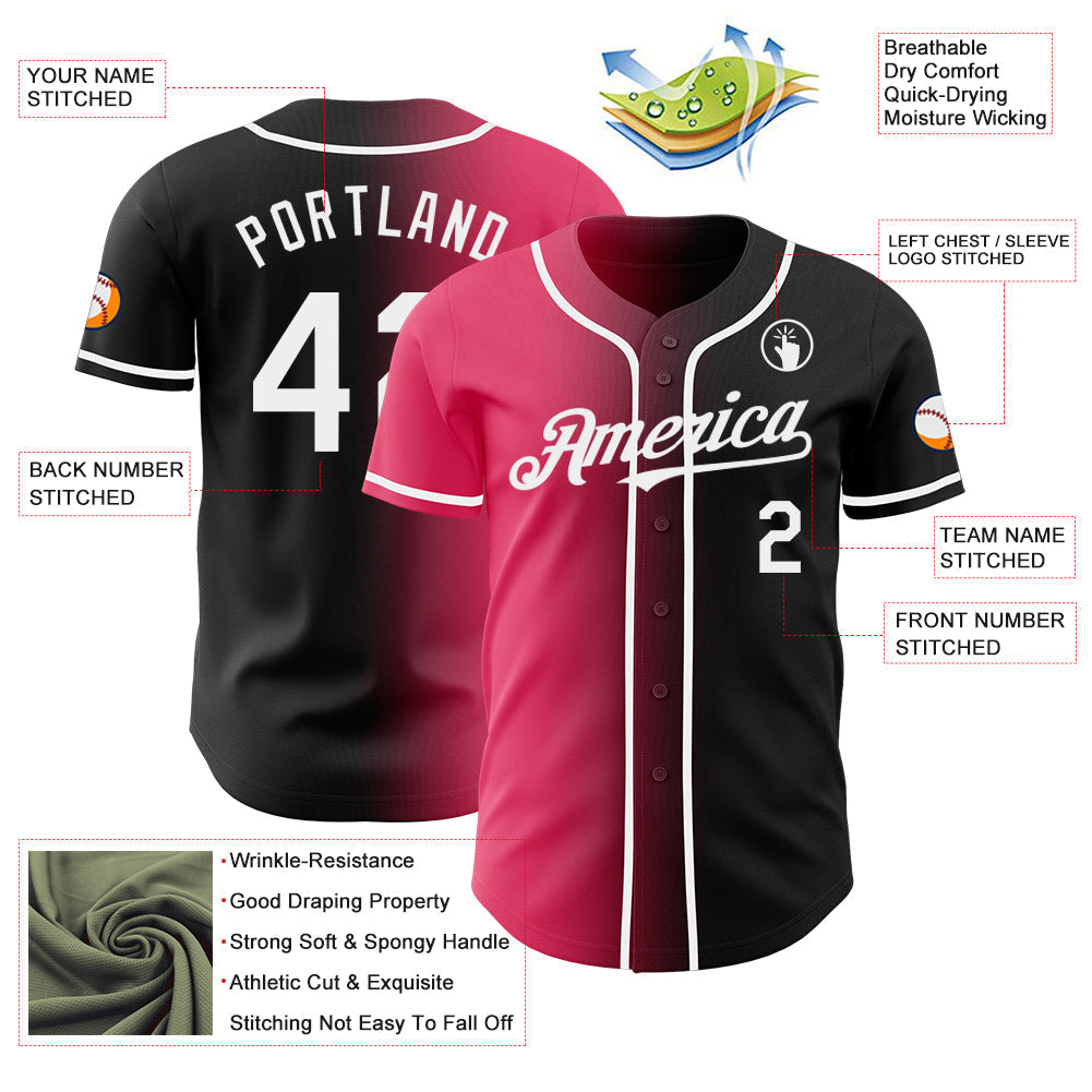 Custom Black White-Neon Pink Authentic Gradient Fashion Baseball Jersey baseball jersey product view 3
