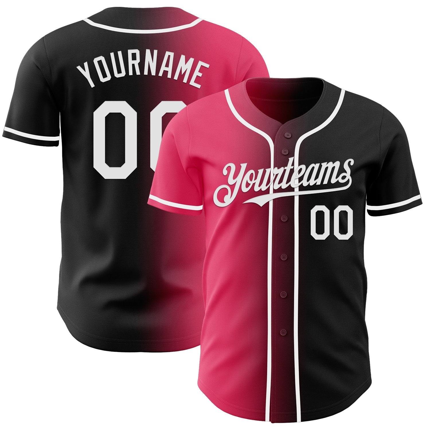 Custom Black White-Neon Pink Authentic Gradient Fashion Baseball Jersey baseball jersey product view 1