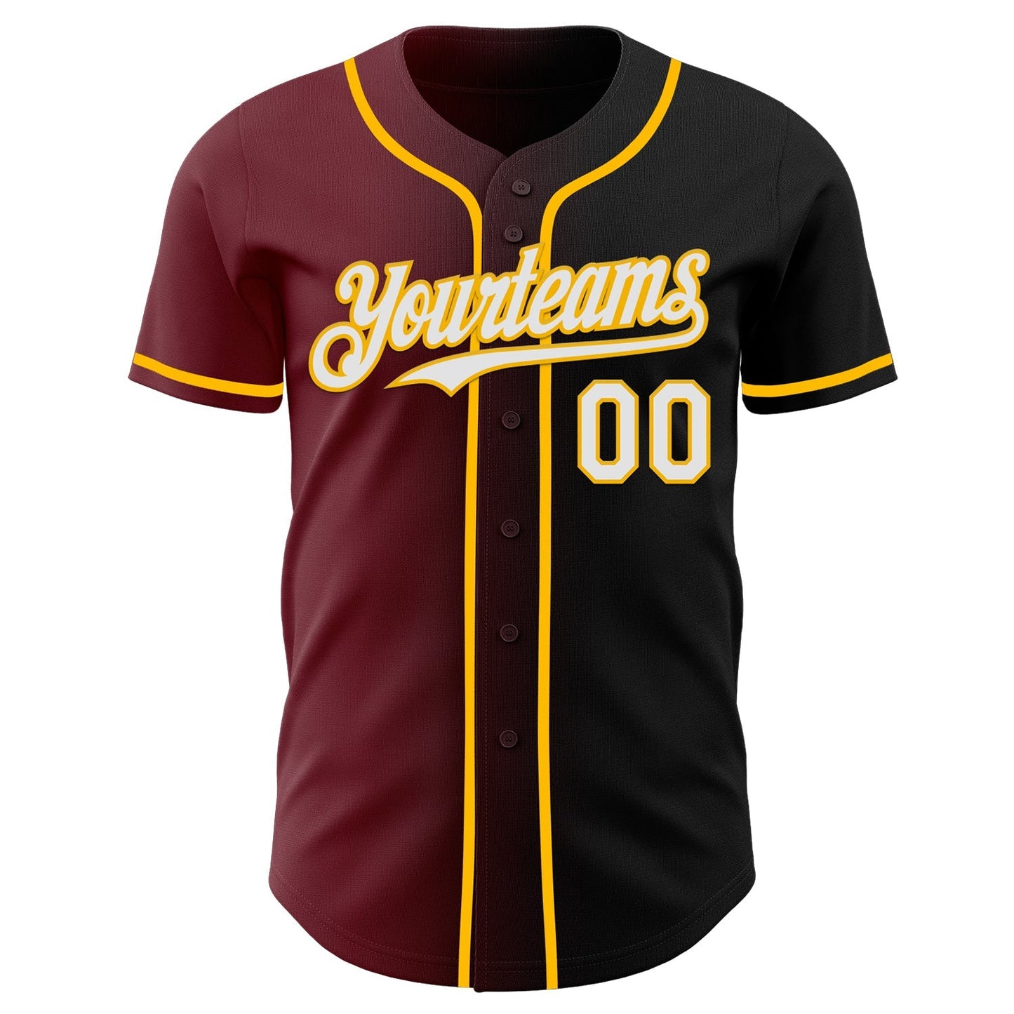 Custom Black White Burgundy-Gold Authentic Gradient Fashion Baseball Jersey baseball jersey product view 2